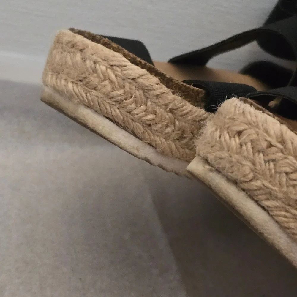 Time and Tru Black Elastic Strap Espadrille Platform Sandals Womens 7